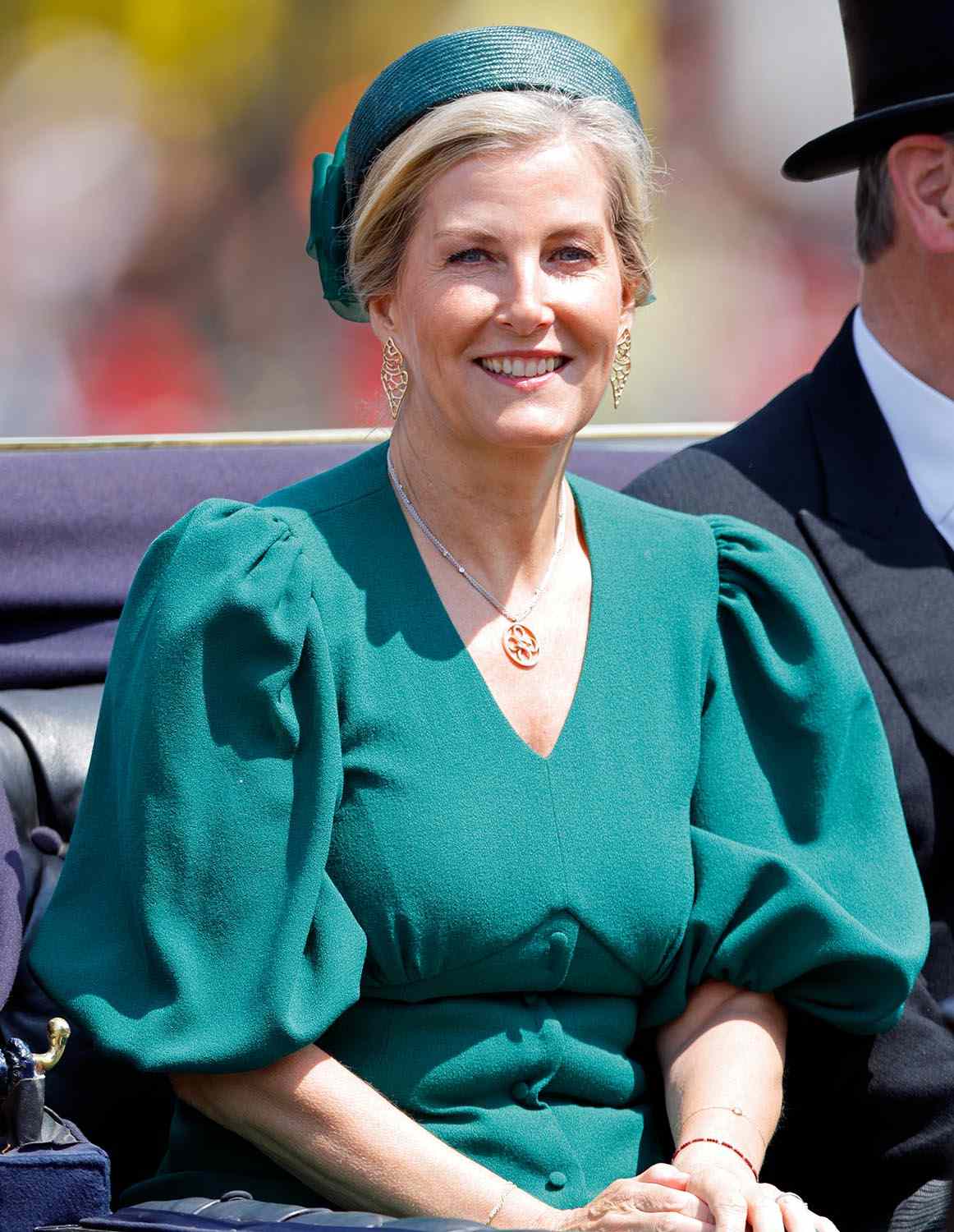 Sophie, Duchess of Edinburgh returns to Buckingham Palace in an Ascot Landau horse-drawn carriage during Trooping The Colour 2025 on June 14, 2025 in London, England.