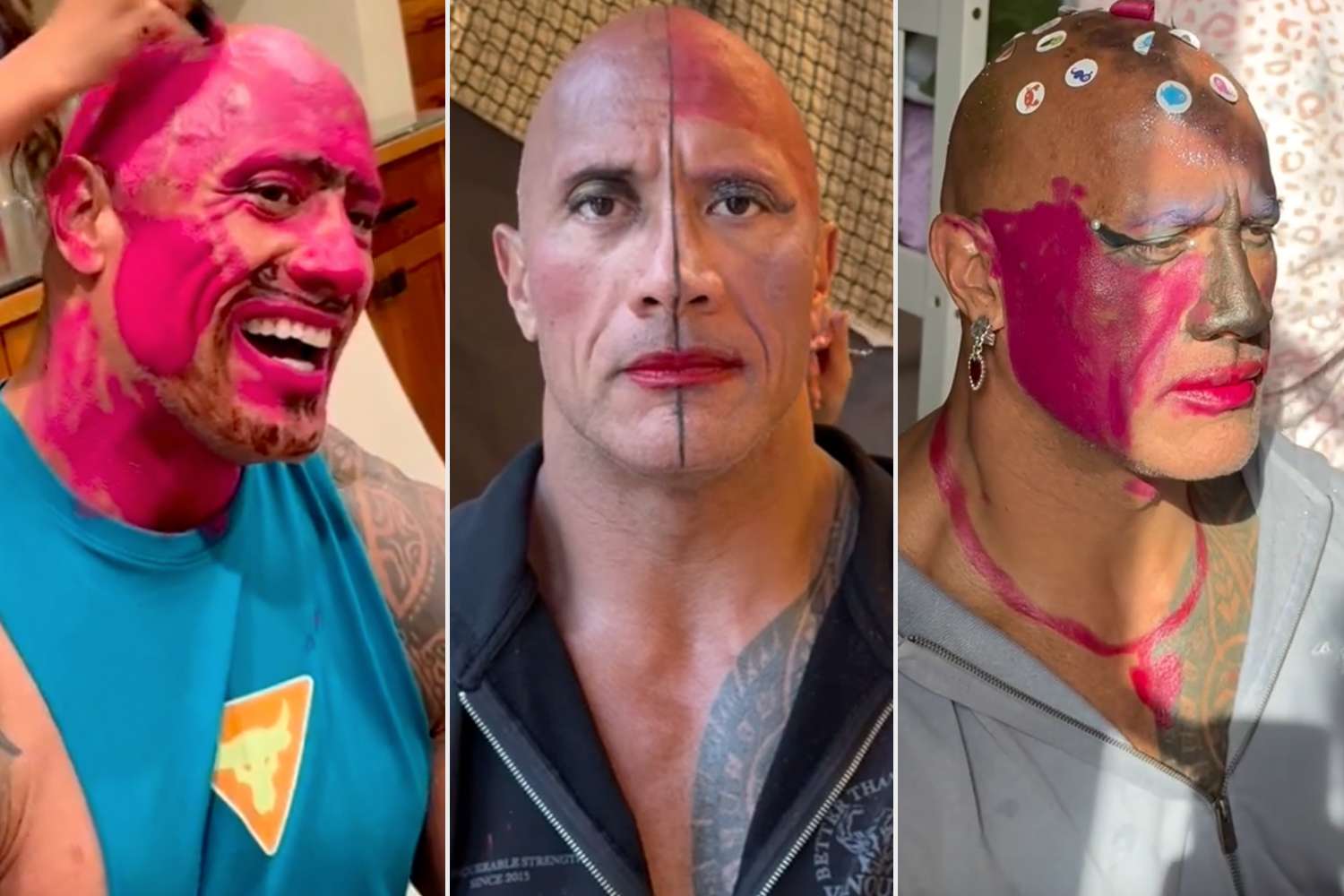 Dwayne Johnson Gets Makeover from His Daughters
