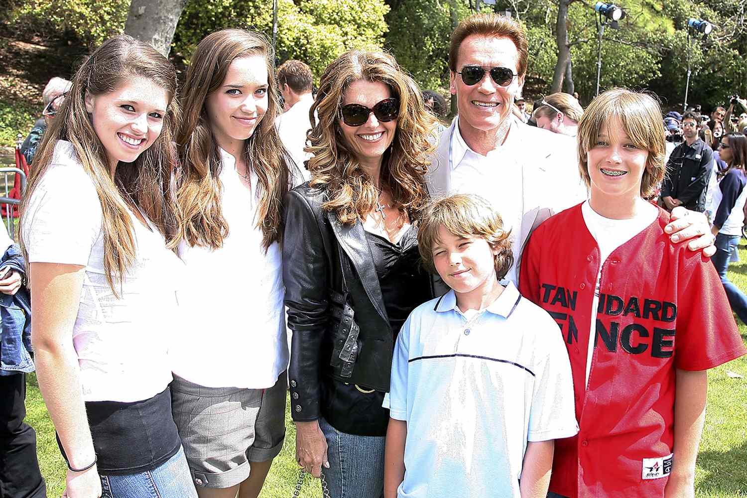 Arnold Schwarzenegger and Maria Shriver with their children Katherine, Christina, Patrick and Christopher at a pre-premiere softball game