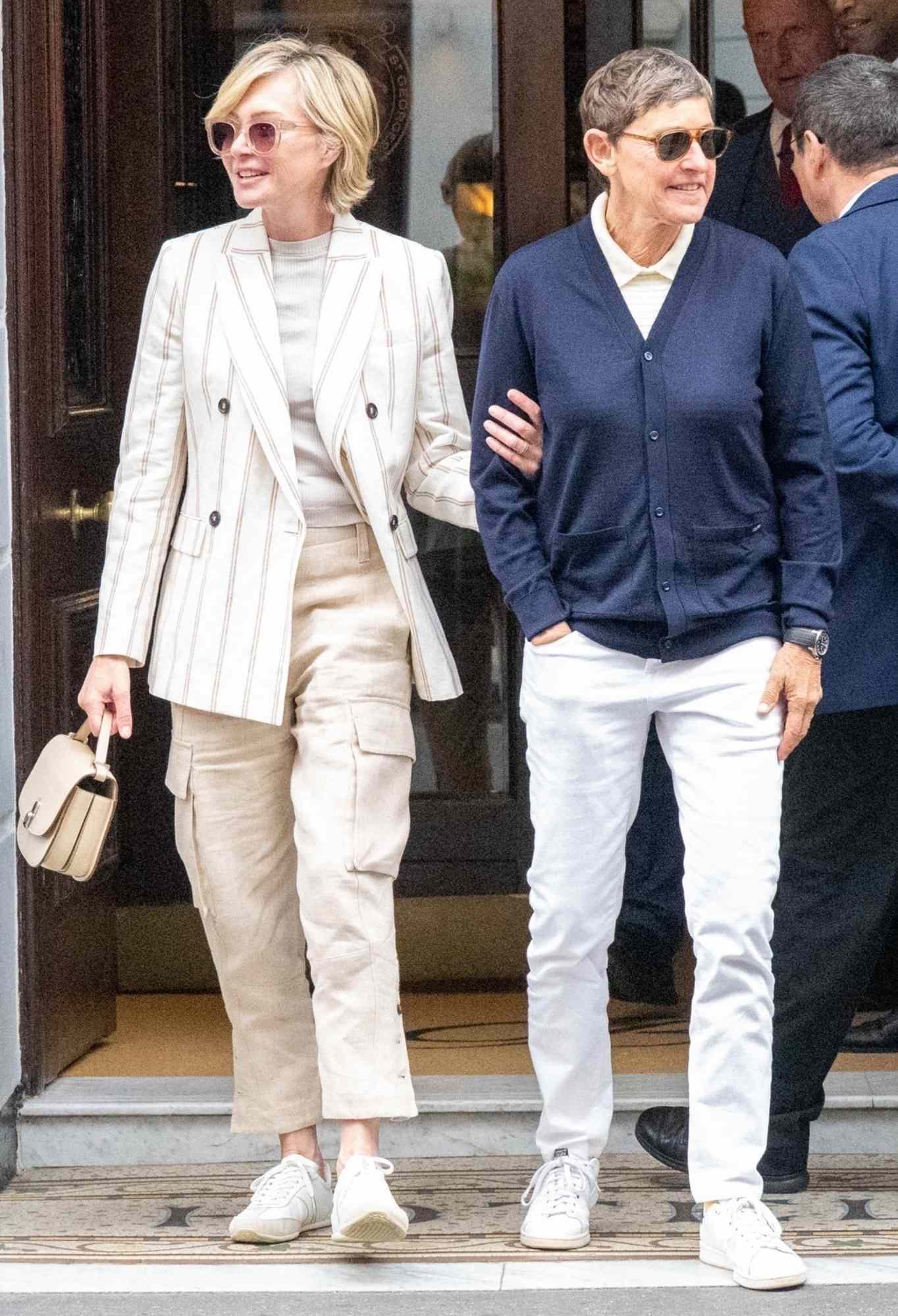Ellen DeGeneres and Portia De Rossi kick off anniversary celebrations in London after putting their Cotswolds farmhouse on the market on July 29, 2025.