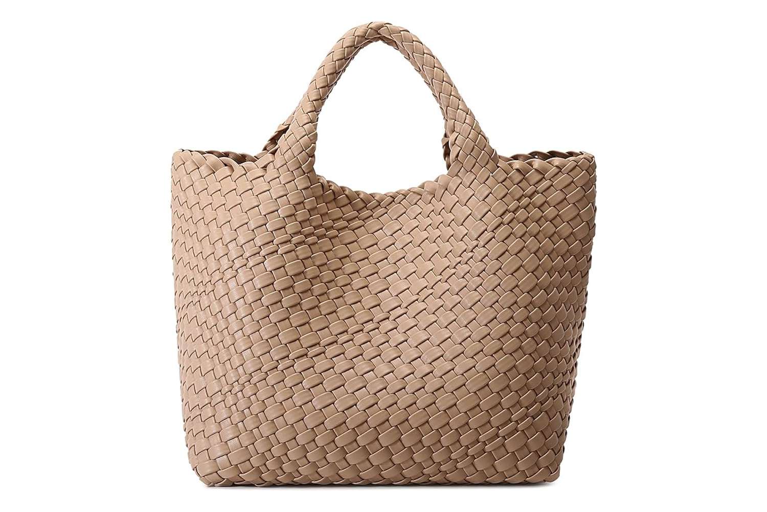 Queenoris Woven Bag for Women, Vegan Leather Tote Bag Large 