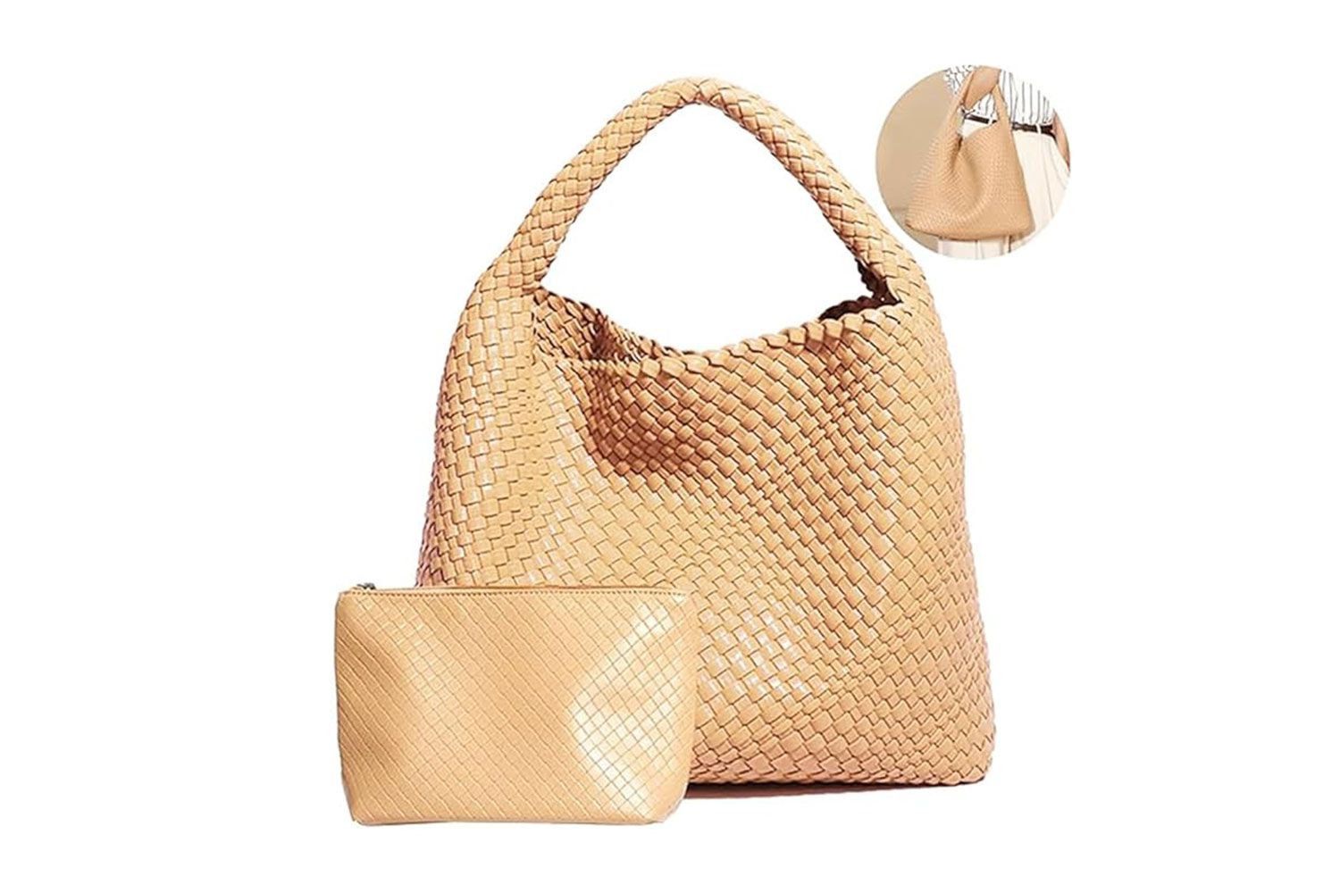 woven tote with makeup bag