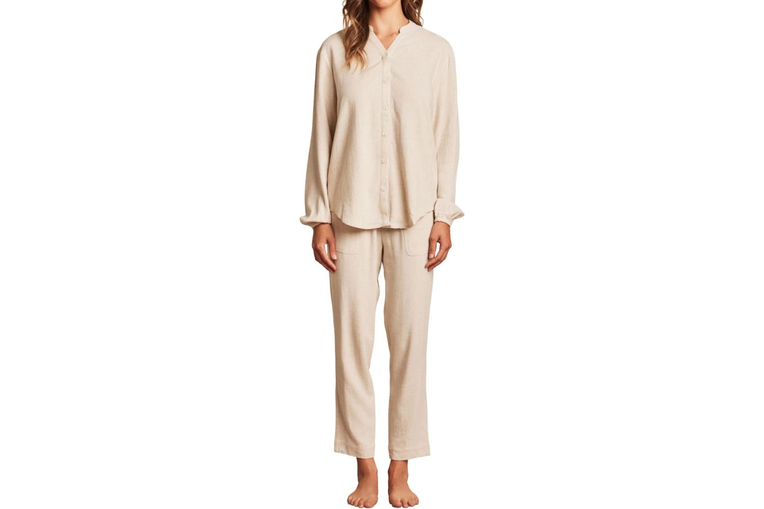 Barefoot Dreams Womens Linen Blend Blouse