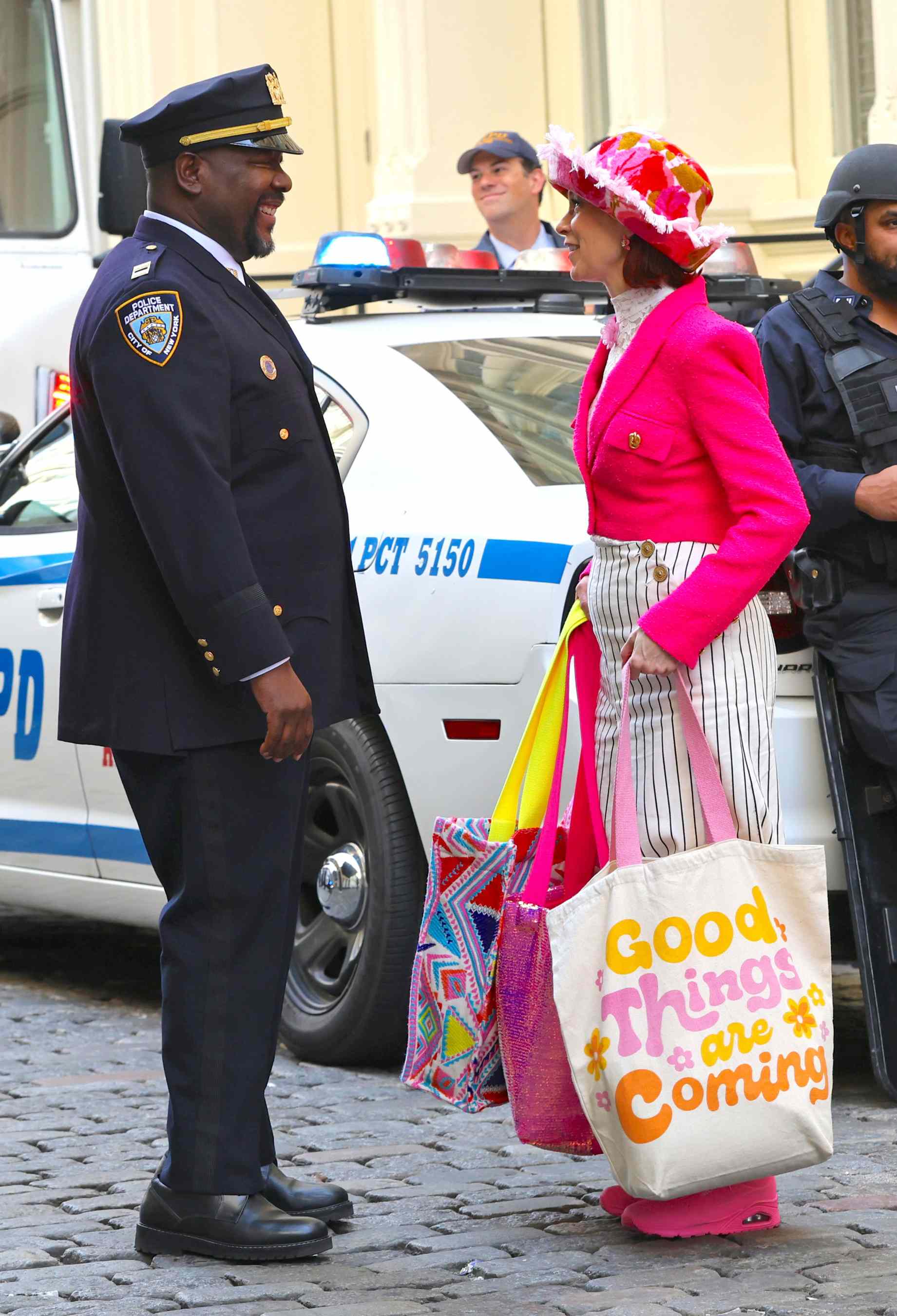 Wendell Pierce and Carrie Preston on the set of Elsbeth