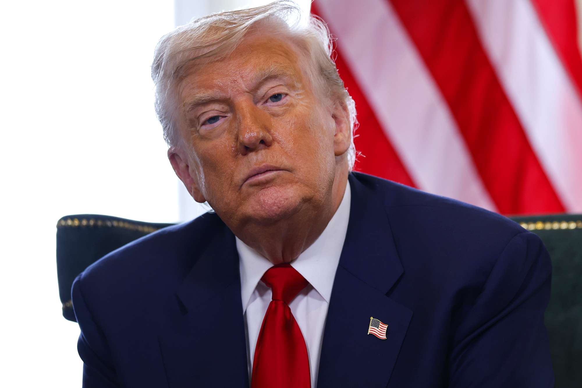 US President Donald Trump, during a bilateral meeting with UK Prime Minister Keir Starmer, at the Trump Turnberry golf course in Turnberry, Scotland, on Monday, July 28, 2025.