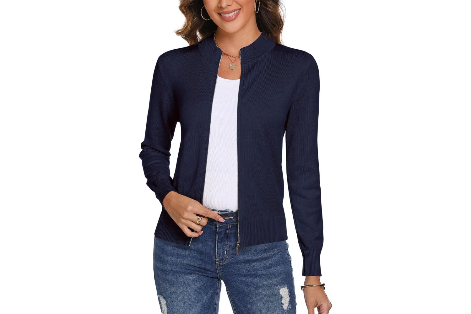 Totatuit Womens Long Sleeve Knitted Zip Up Sweater Cardigans Sweaters Lightweight Zipper Sweatshirts Jacket