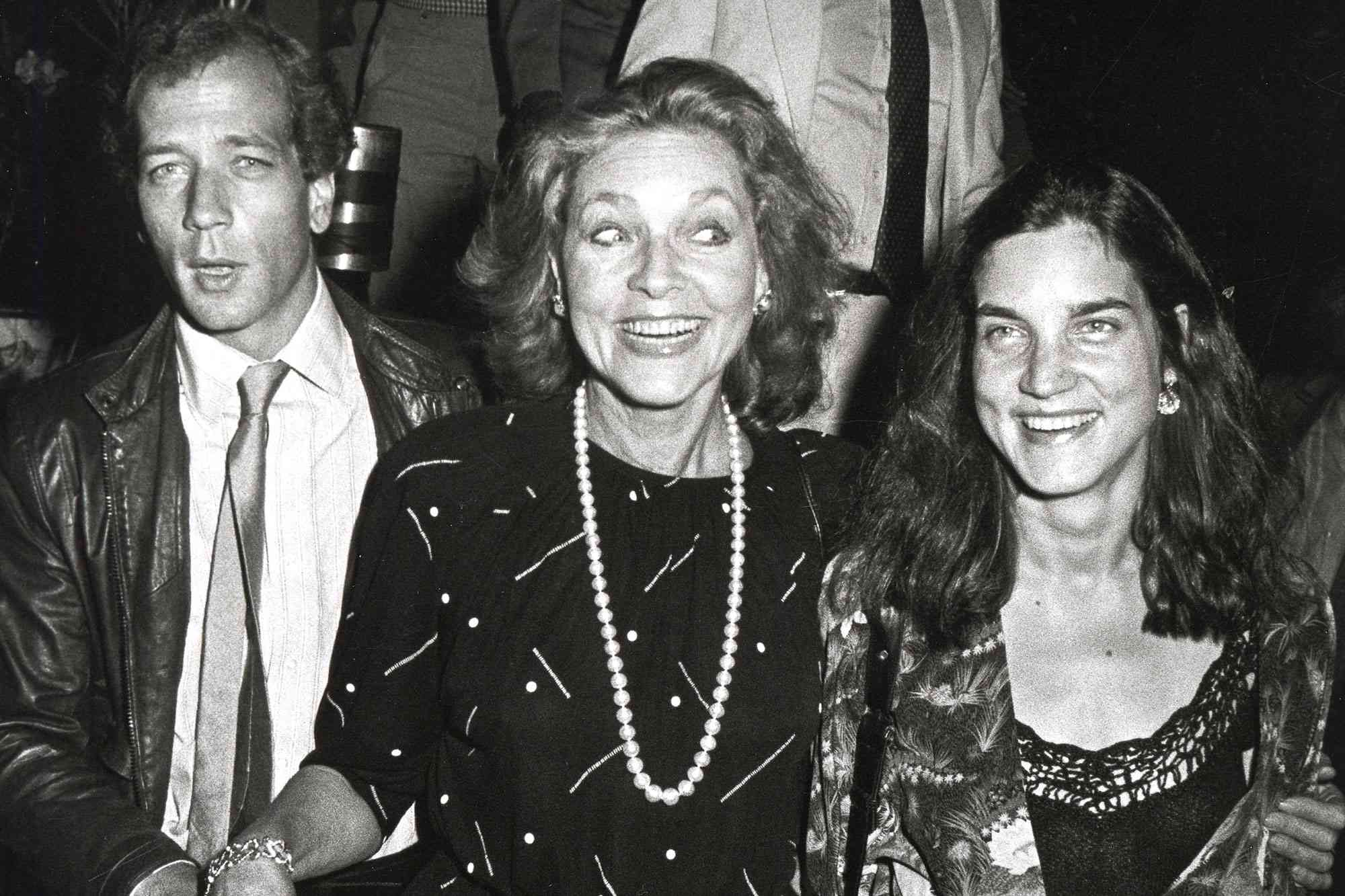Stephen Bogart, Lauren Bacall and Leslie Bogart during the premiere party for "The Tempest" on Aug. 8, 1982, in New York City.