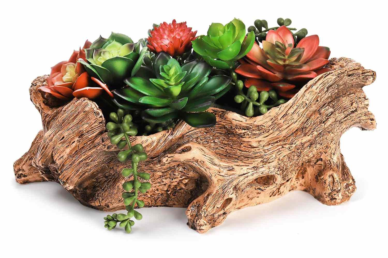 Tebery Artificial Driftwood Stump Log Planter Vintage