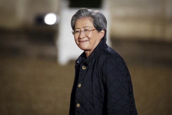 Lisa Su, CEO of Advanced Micro Devices, arrives for a dinner at the Elysee Palace, during an event on the sidelines of the Artificial Intelligence Action Summit in Paris, Monday, Feb. 10, 2025.