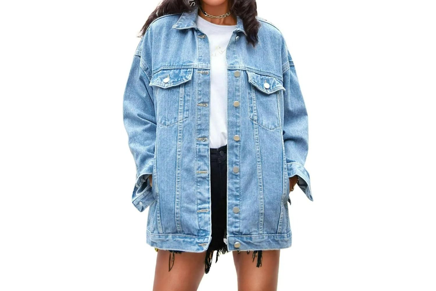 Omoone Womens Oversized Mid Long Denim Jacket
