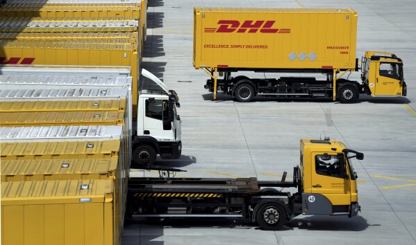 A transfer truck arrives at the DHL Mega Parcel Center in Ludwigsfelde near Berlin, Germany, May 31, 2022.