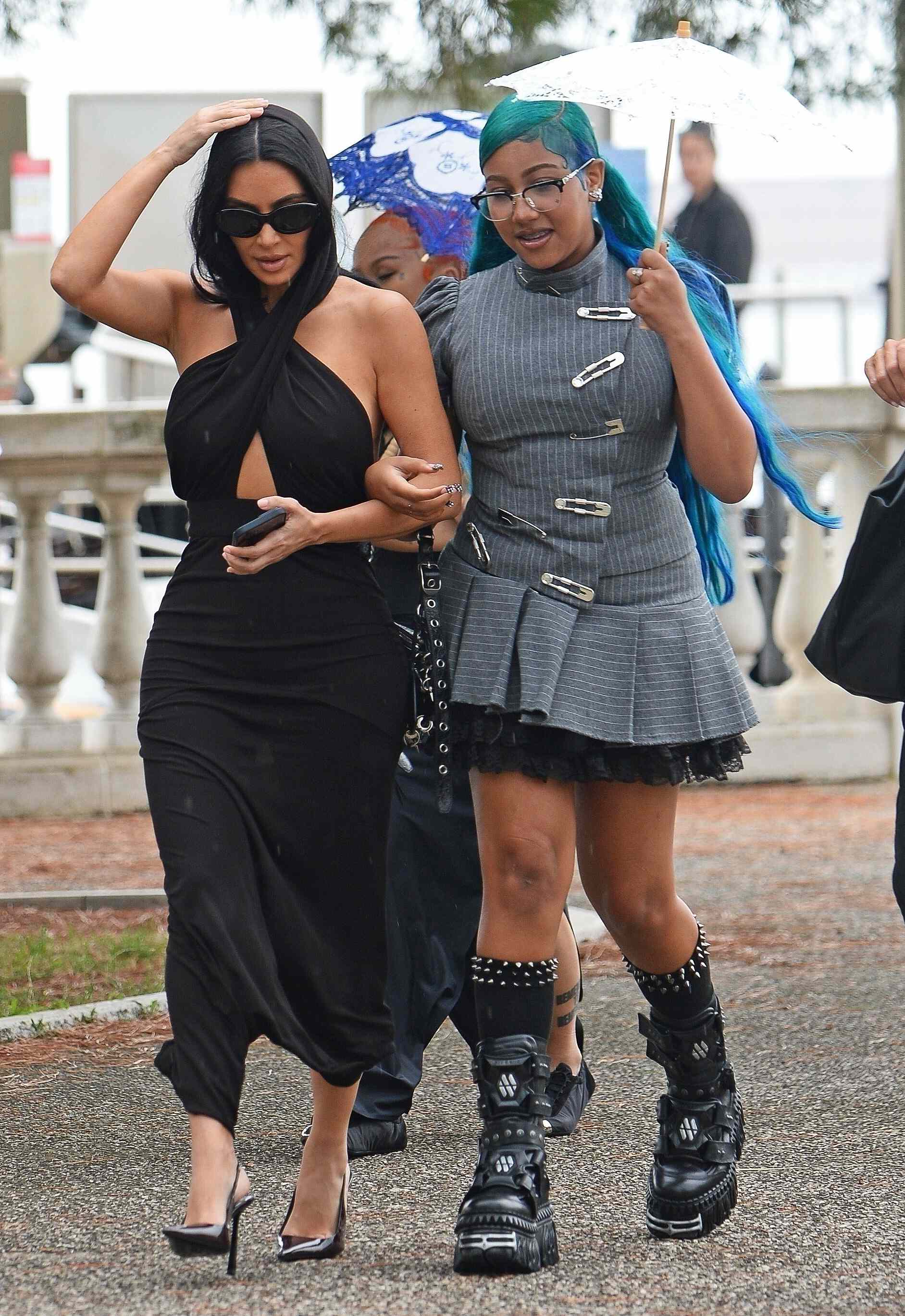 Kim Kardashian and her daughter North West were spotted at Isola Di San Lazzaro in Venice, unfazed by the rain as they stepped out during the city