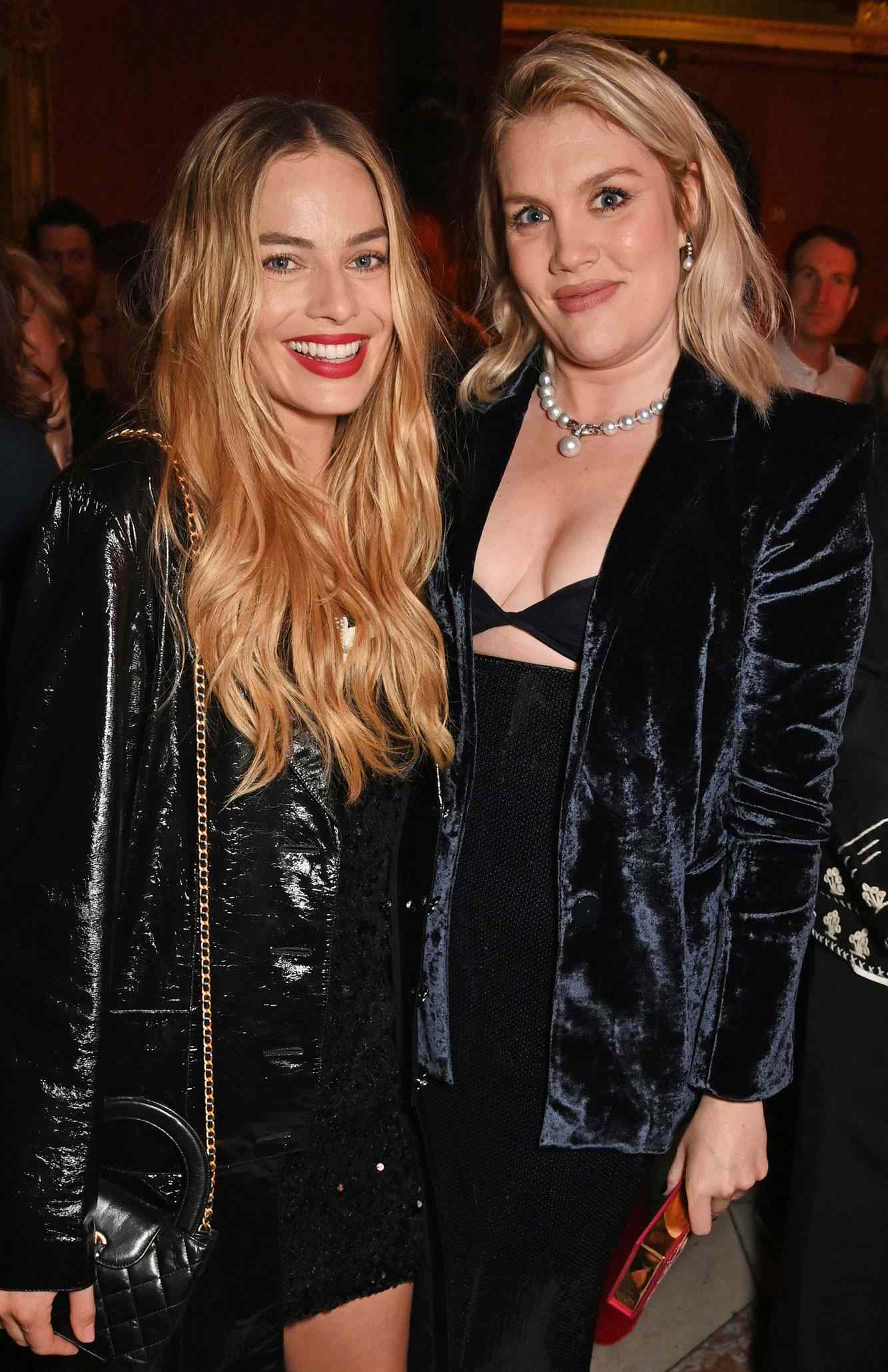 Margot Robbie and Emerald Fennell attend the Nominees' Party for the EE BAFTA Film Awards 2024, supported by Bulgari at The National Gallery on February 17, 2024