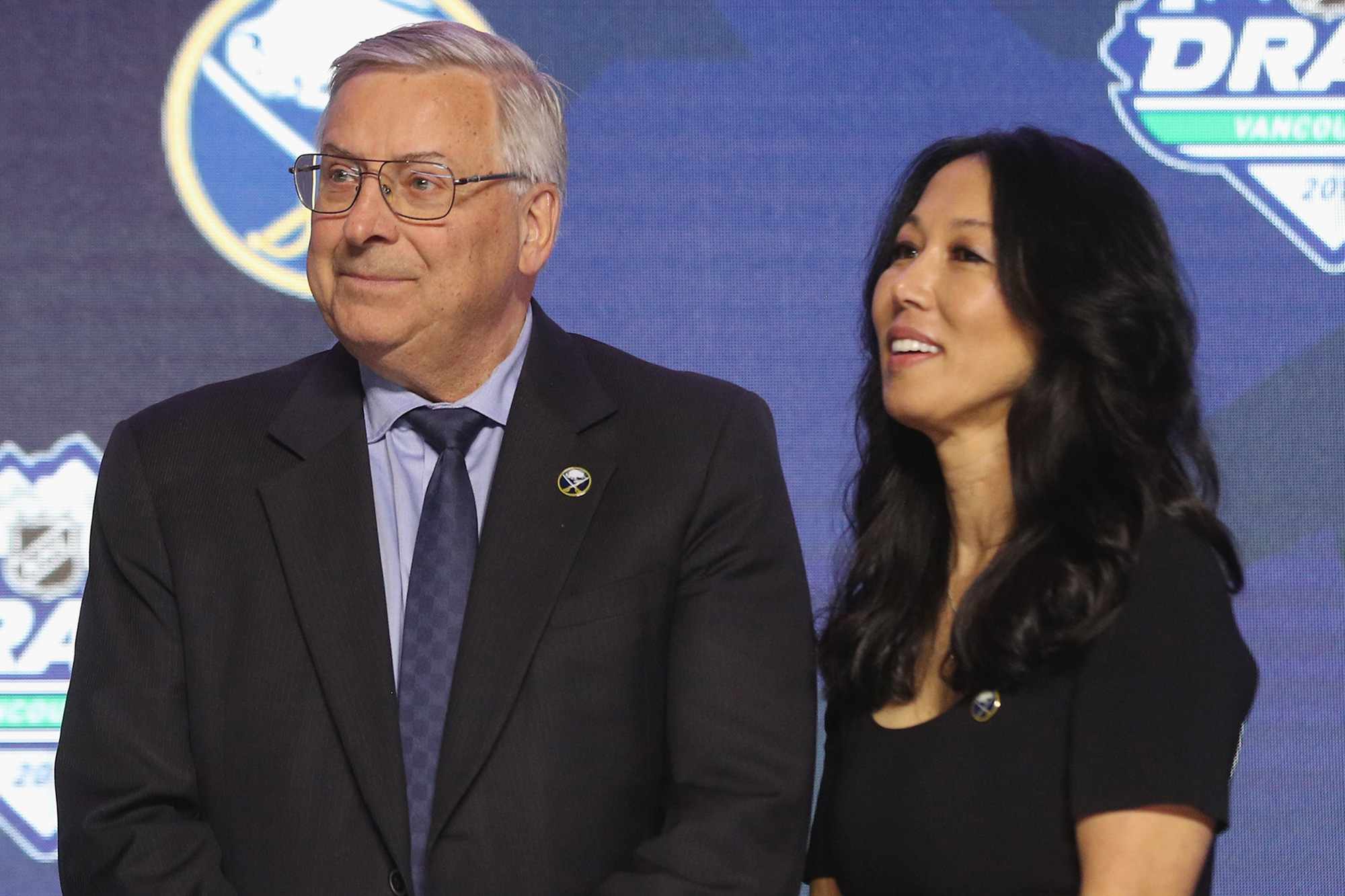 Terry and Kim Pegula of the Buffalo Sabres attend the 2019 NHL Draft on June 21, 2019 in Vancouver, Canada.