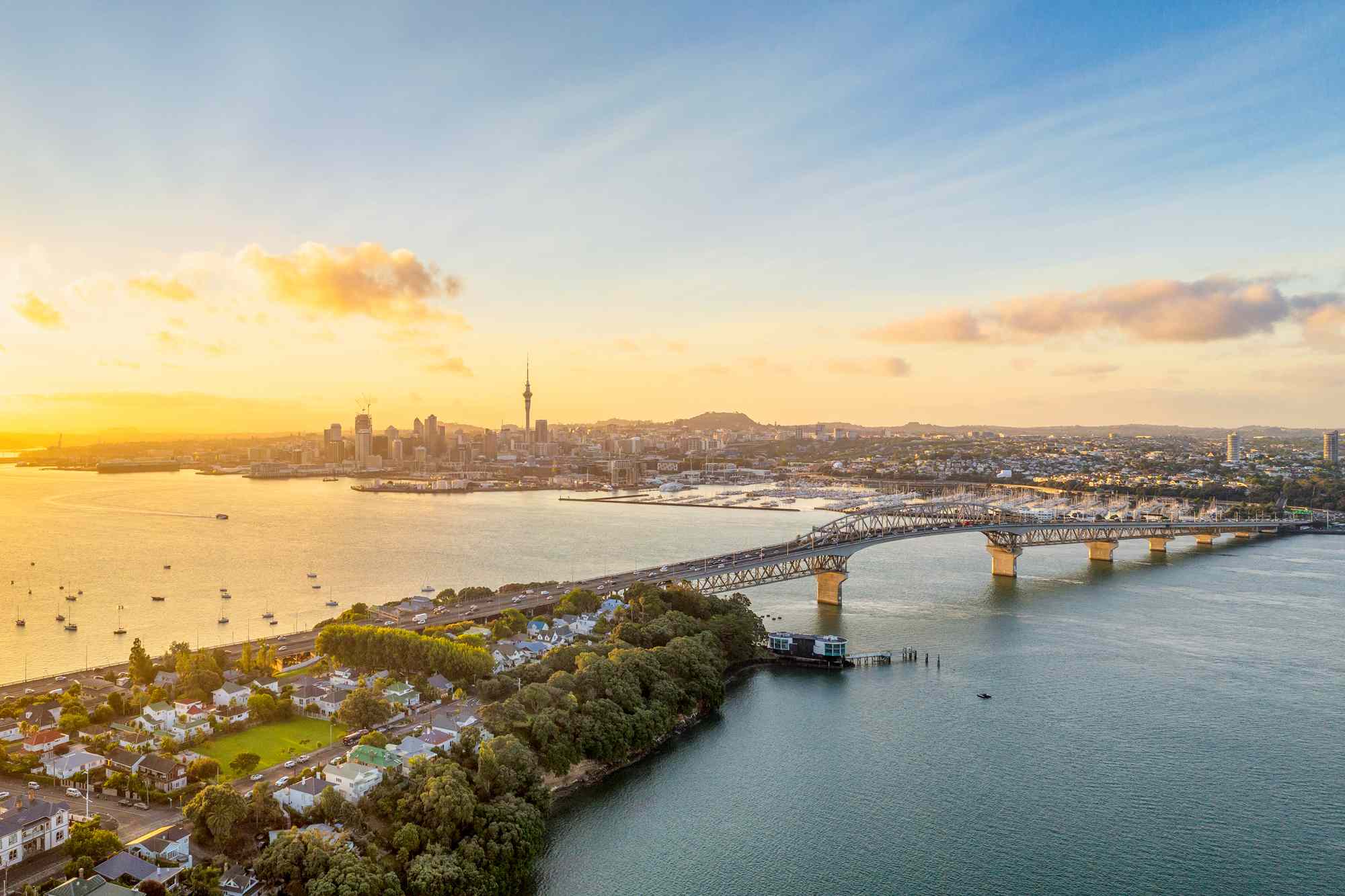 A panoramic image from above of Auckland