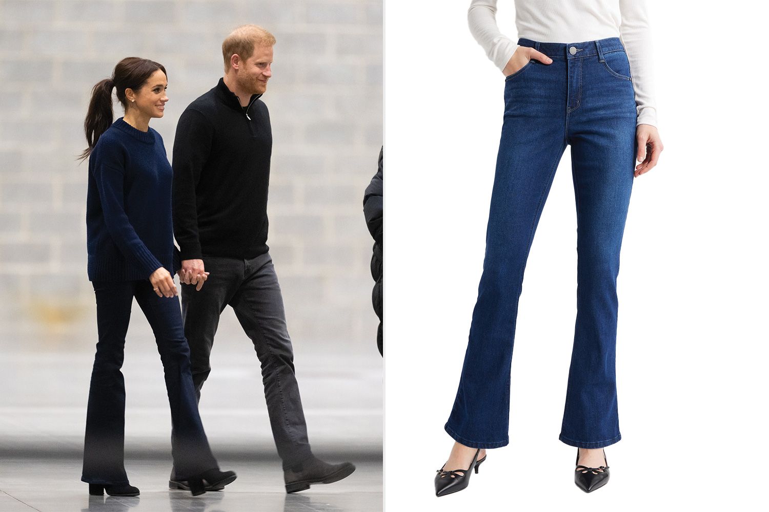Prince Harry, Duke of Sussex and Meghan, Duchess of Sussex featuring Brittany High Waist Itty Bitty Bootcut Jeans