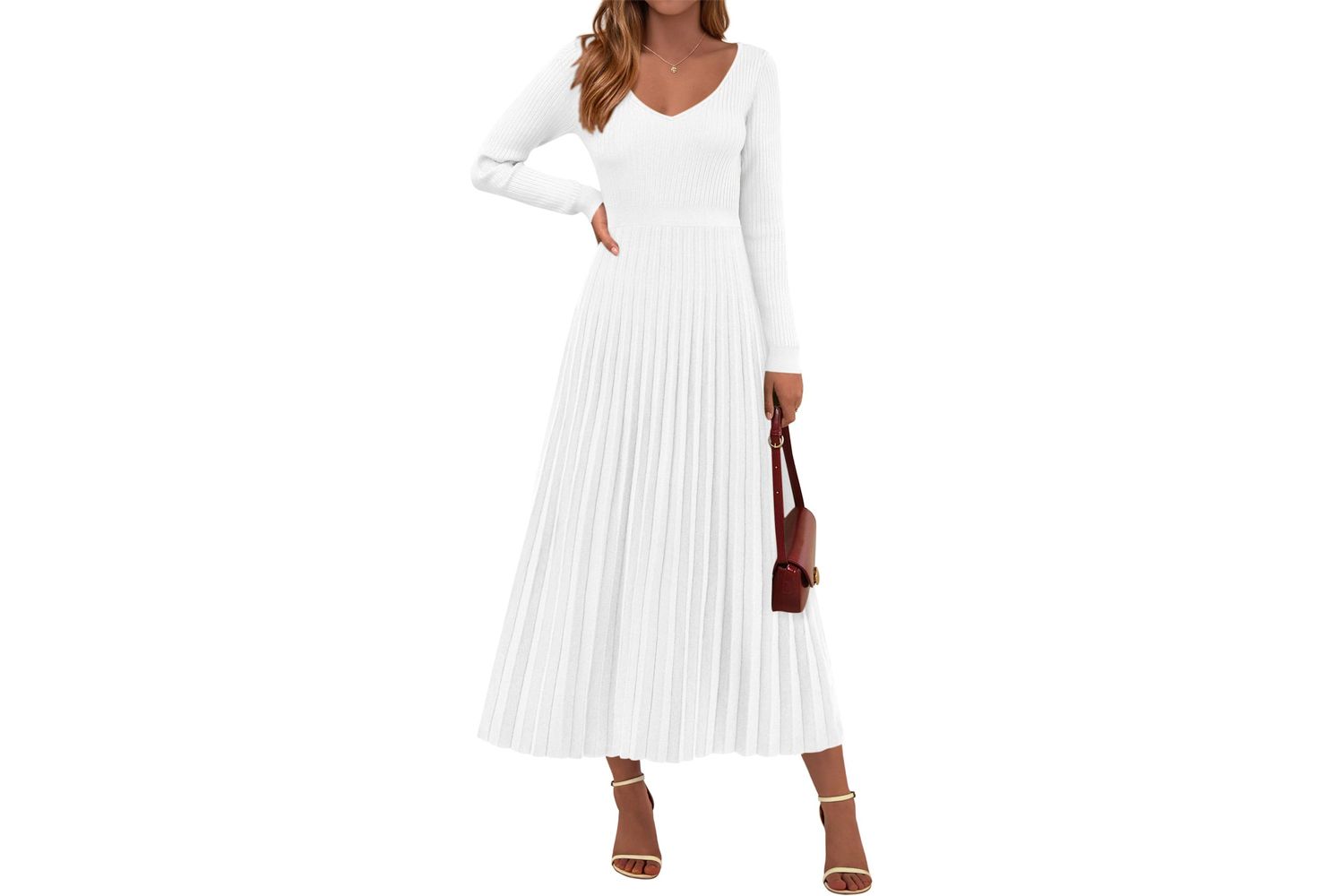 Prettygarden Women Sweater Dress Fall Fashion 2025 Long Sleeve V Neck Ribbed Knit