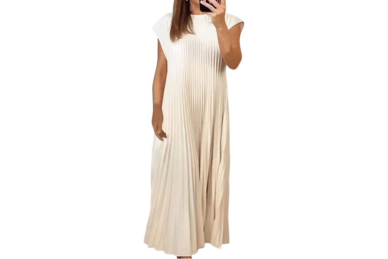 Gorglitter Womens Pleated Church Maxi Dresses Summer Casual Short Sleeve