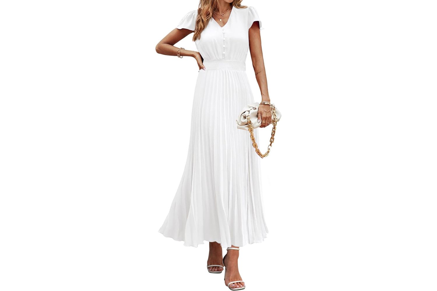 Prettygarden Womens Maxi Dresses 2025 Summer Trendy Cap Short Sleeve Button V Neck