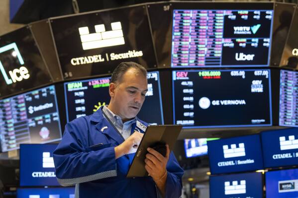 A Trader works on the floor of the New York Stock Exchange.