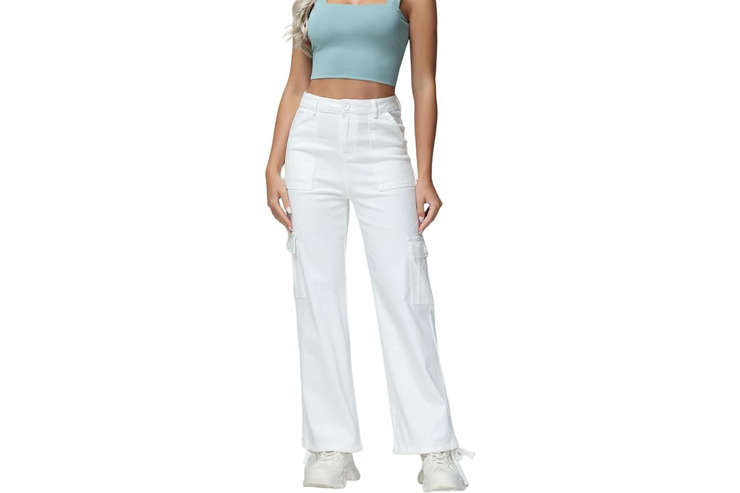 GUNLIRE Cargo Pants Women High Waist Baggy with 6 Pockets Y2K Wide Leg Stretch