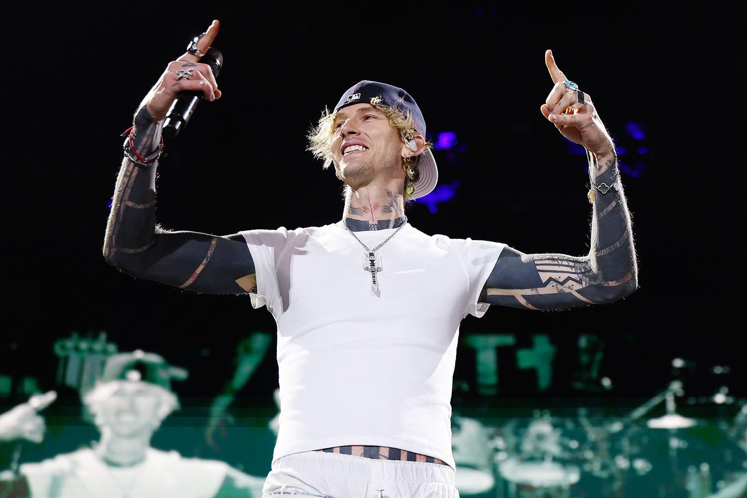 MGK performs with Jelly Roll at the T-Mobile Mane Stage during the 2025 Stagecoach Festival on April 26, 2025 in Indio, California