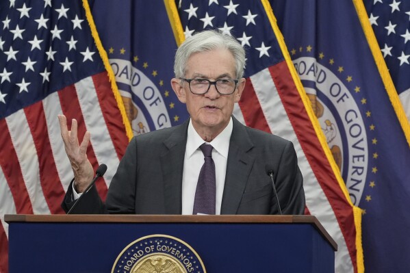 Federal Reserve Chairman Jerome Powell speaks during a news conference