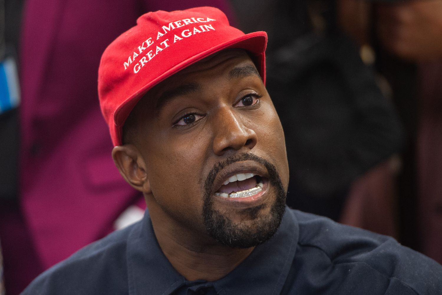 Kanye West speaks during his meeting with US President Donald Trump in the Oval Office