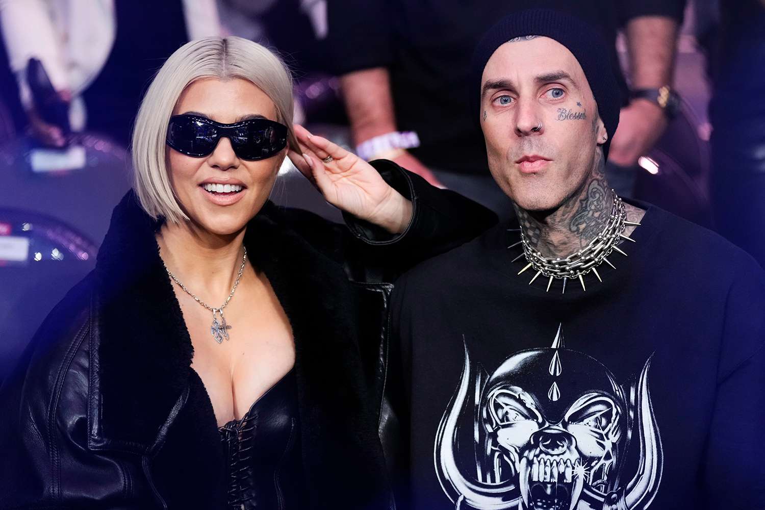 Kourtney Kardashian and Travis Barker attend the UFC 285 event at T-Mobile Arena on March 04, 2023 in Las Vegas, Nevada.