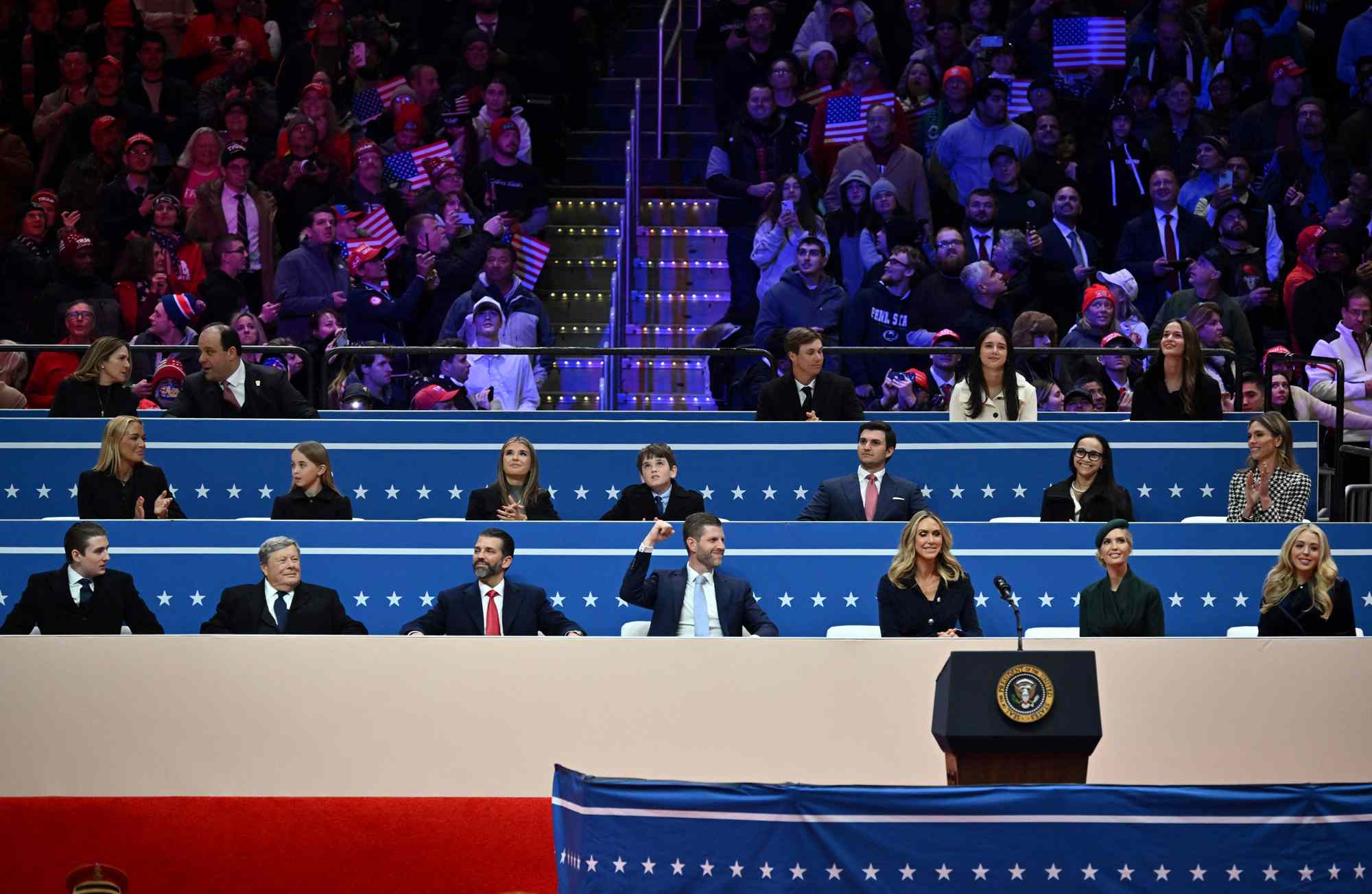 Trump family members waiting during the inaugural parade