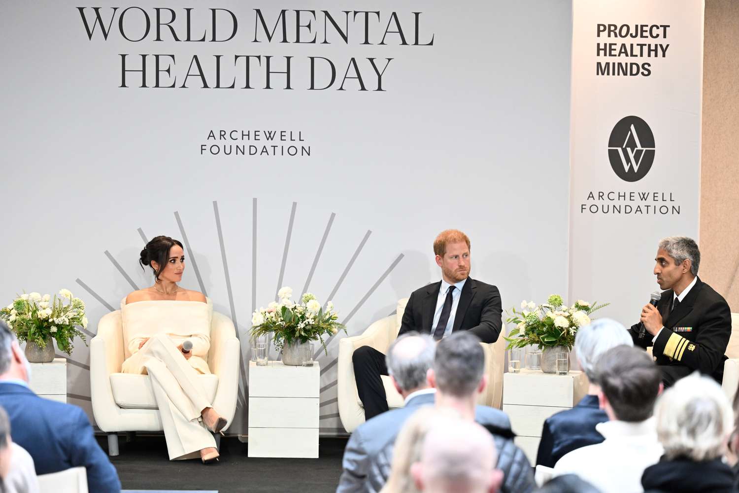 Meghan, Duchess of Sussex, Prince Harry, and Dr. Vivek Murthy at The Archewell Foundation Parents