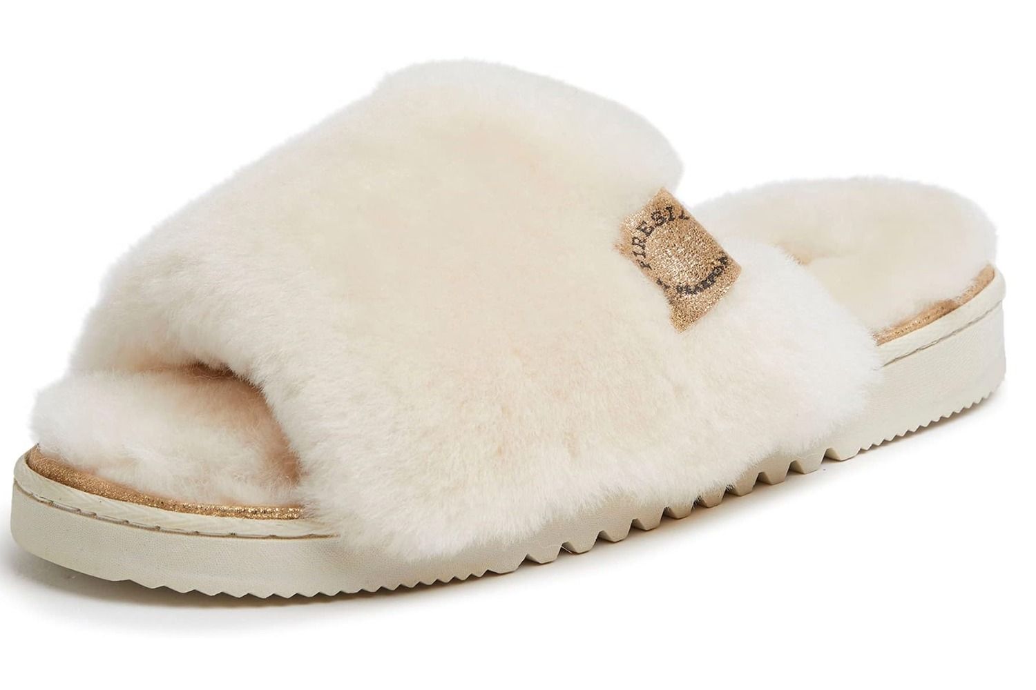 Dearfoams Womens Fireside Cairns Shearling Easy Onoff Slide Sandal Slipper
