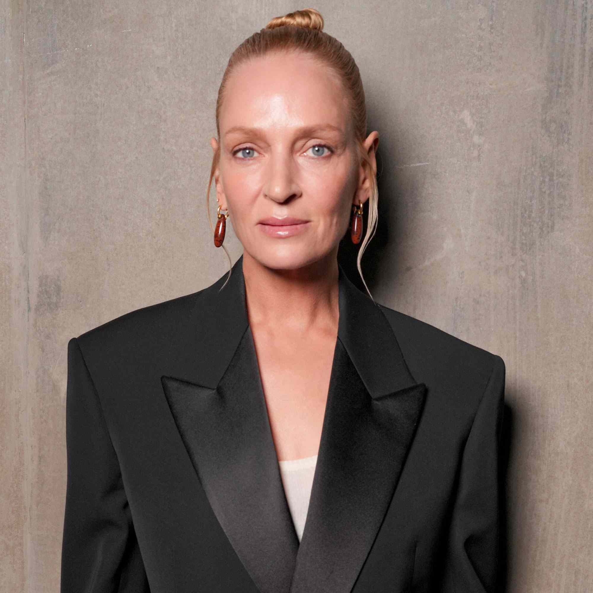 Uma Thurman at the Bottega Veneta fashion show as part of Spring/Summer 2026 Milan Fashion Week on September 27, 2025