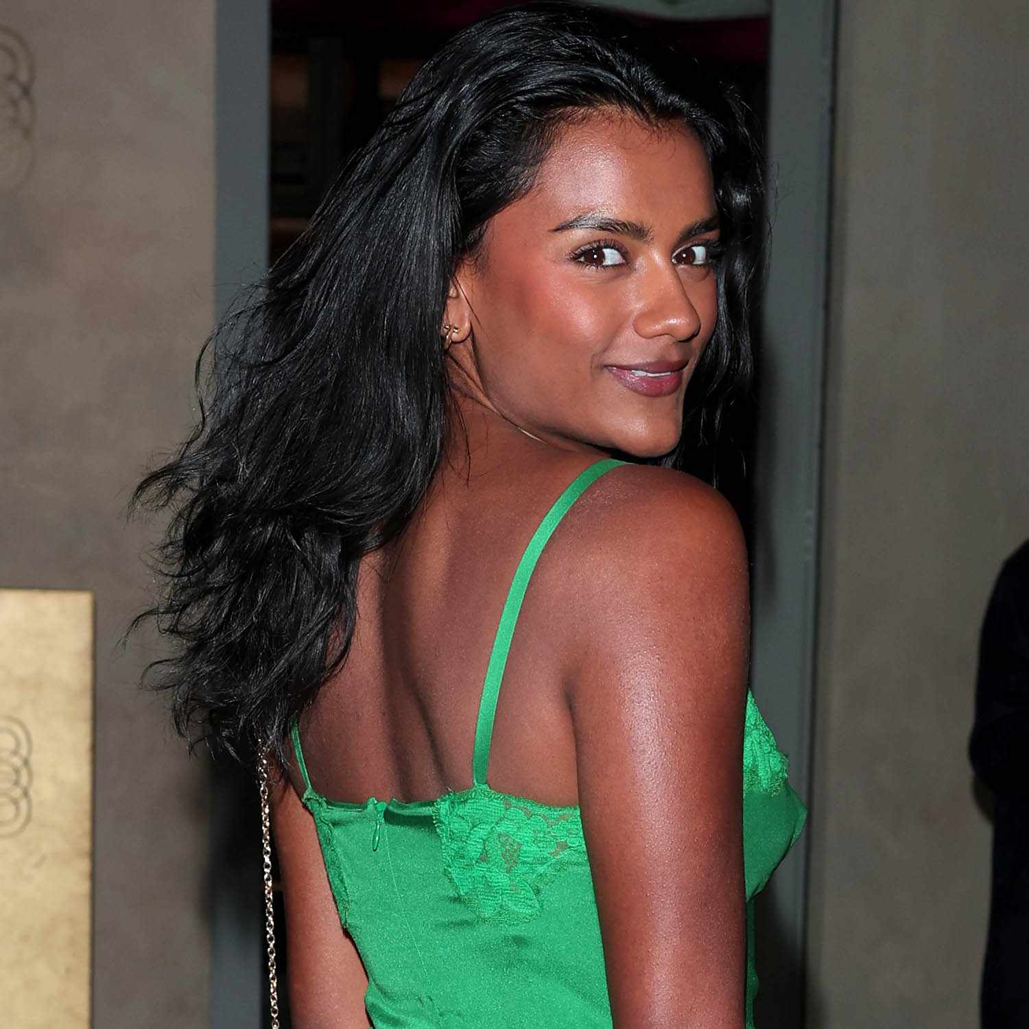 Simone Ashley arrives at the EE72 event during the Milan Fashion Week - Womenswear Spring/Summer 2026 on September 26, 2025 in Milan, Italy.