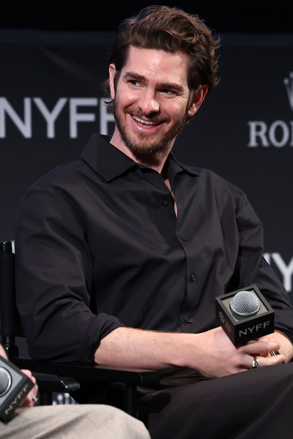 Andrew Garfield speaks onstage at the "After The Hunt" Press Conference during the 63rd New York