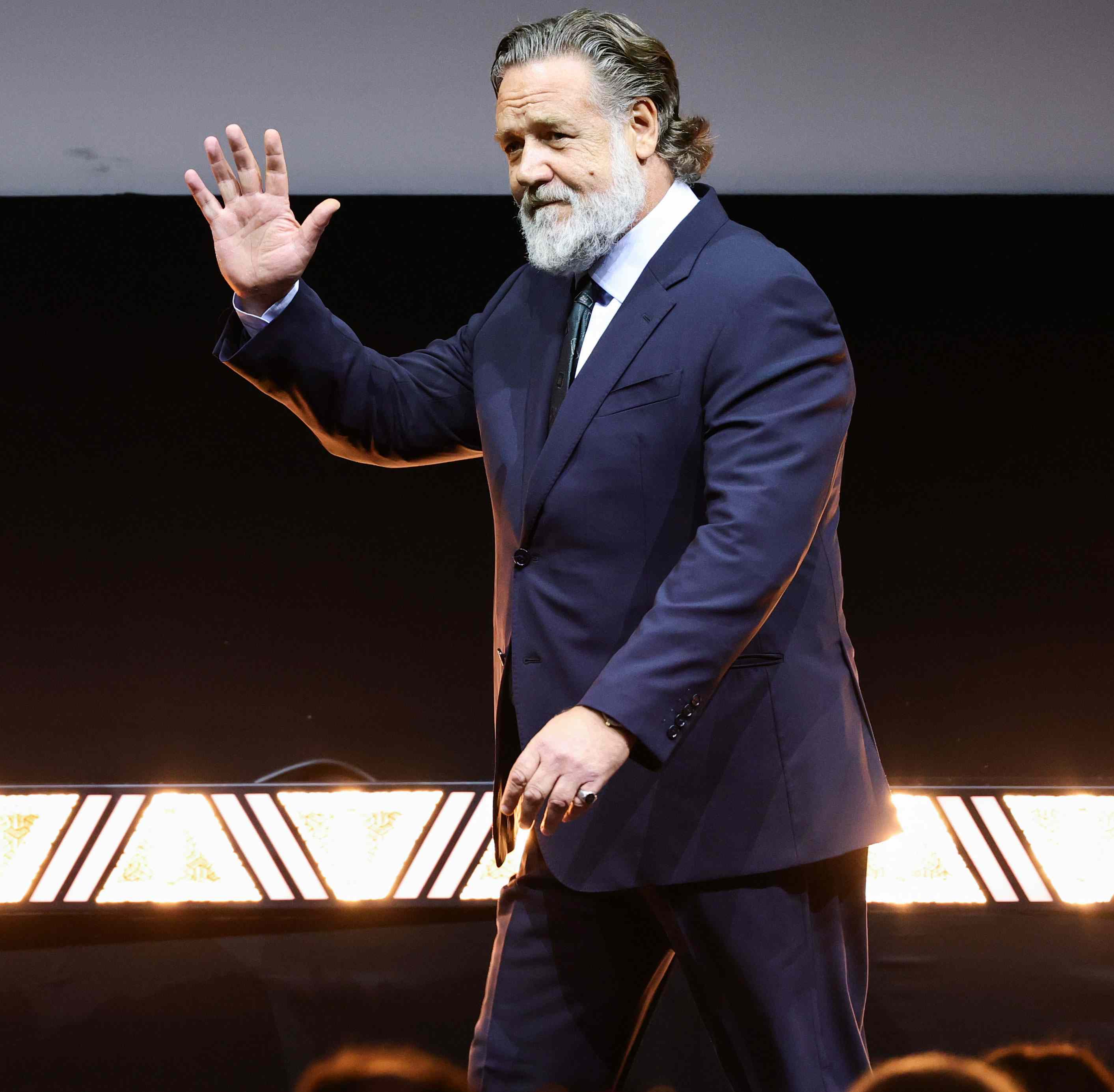 Russell Crowe onstage during the Golden Eye Award for Lifetime Achievement at the "Nuremberg" Screening & Lifetime Achievement Award To Russell Crowe during the 21st Zurich Film Festival at Kongresshaus on September 27, 2025