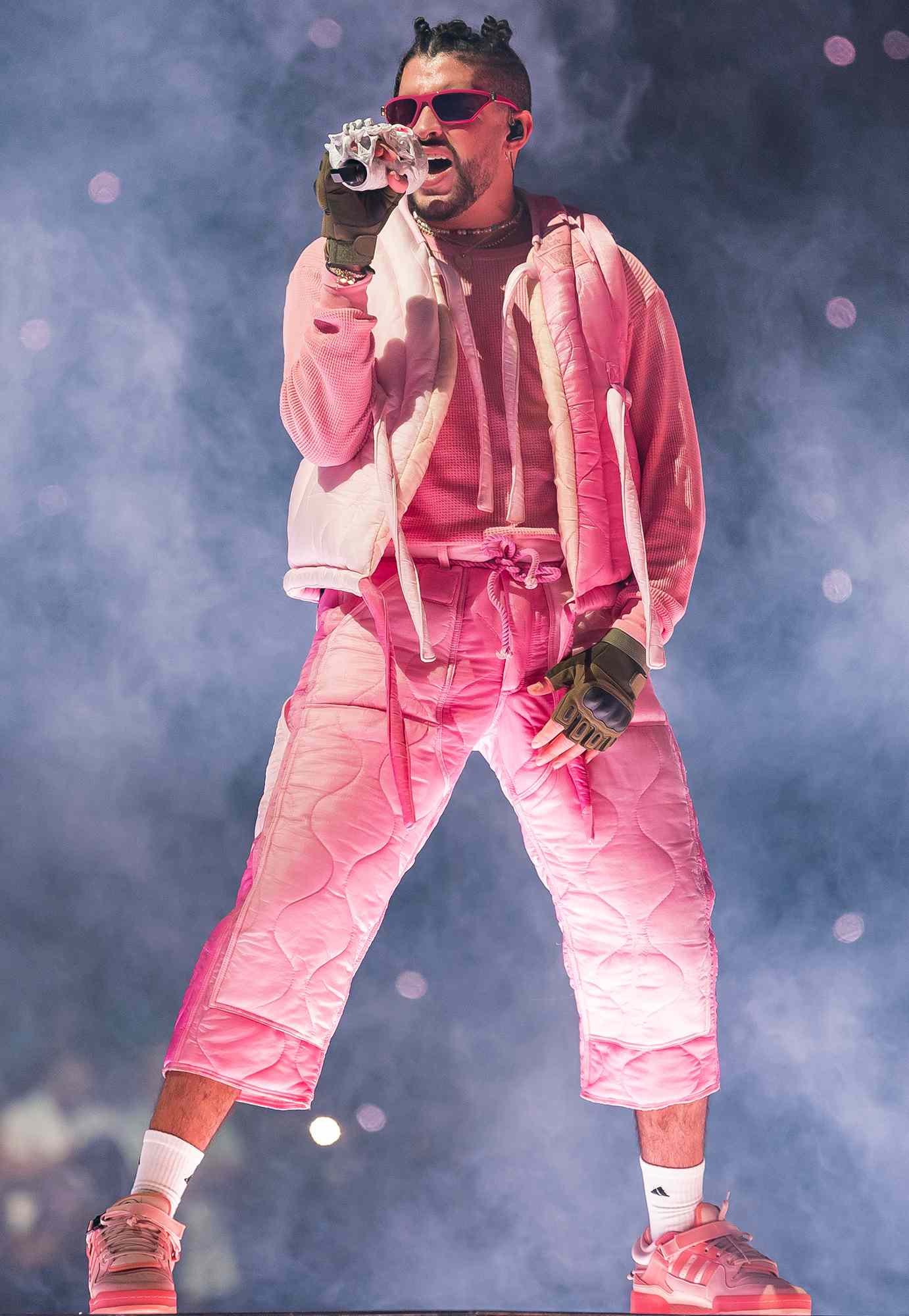 Bad Bunny performs onstage during his El Ultimo Tour Del Mundo at FTX Arena on April 01, 2022 in Miami, Florida.