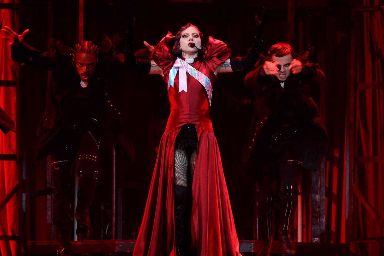 Lady Gaga performing onstage during The MAYHEM Ball Tour in Inglewood, California