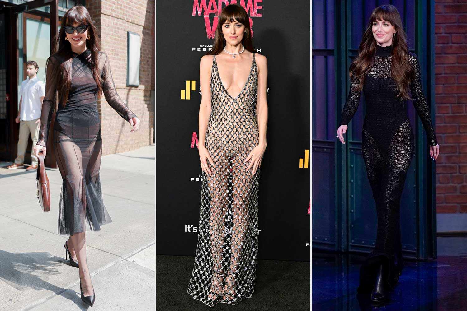 Dakota Johnson wearing sheer dresses