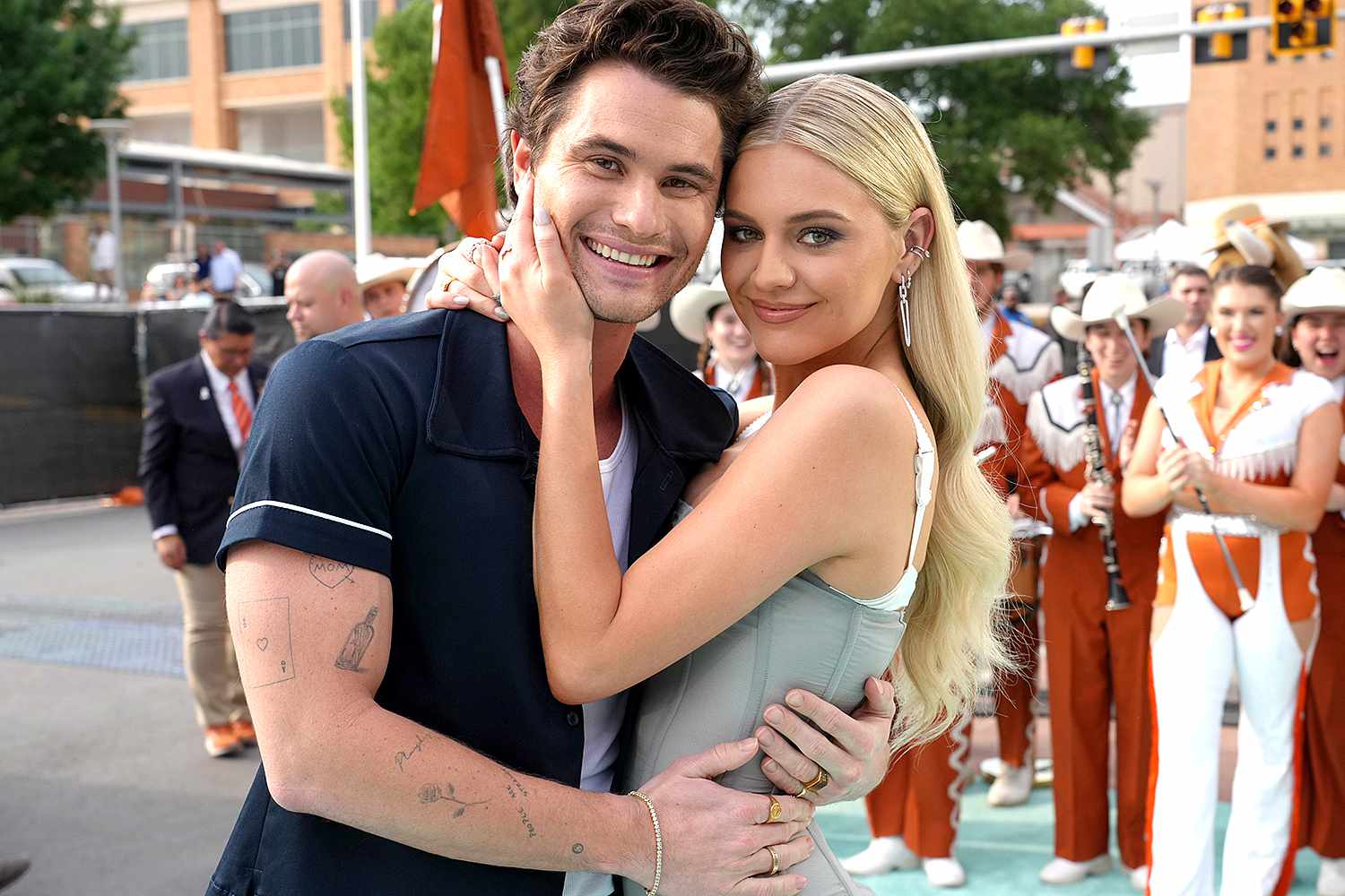 Chase Stokes and Kelsea Ballerini attend the 2023 CMT Music Awards at Moody Center on April 02, 2023 in Austin, Texas.