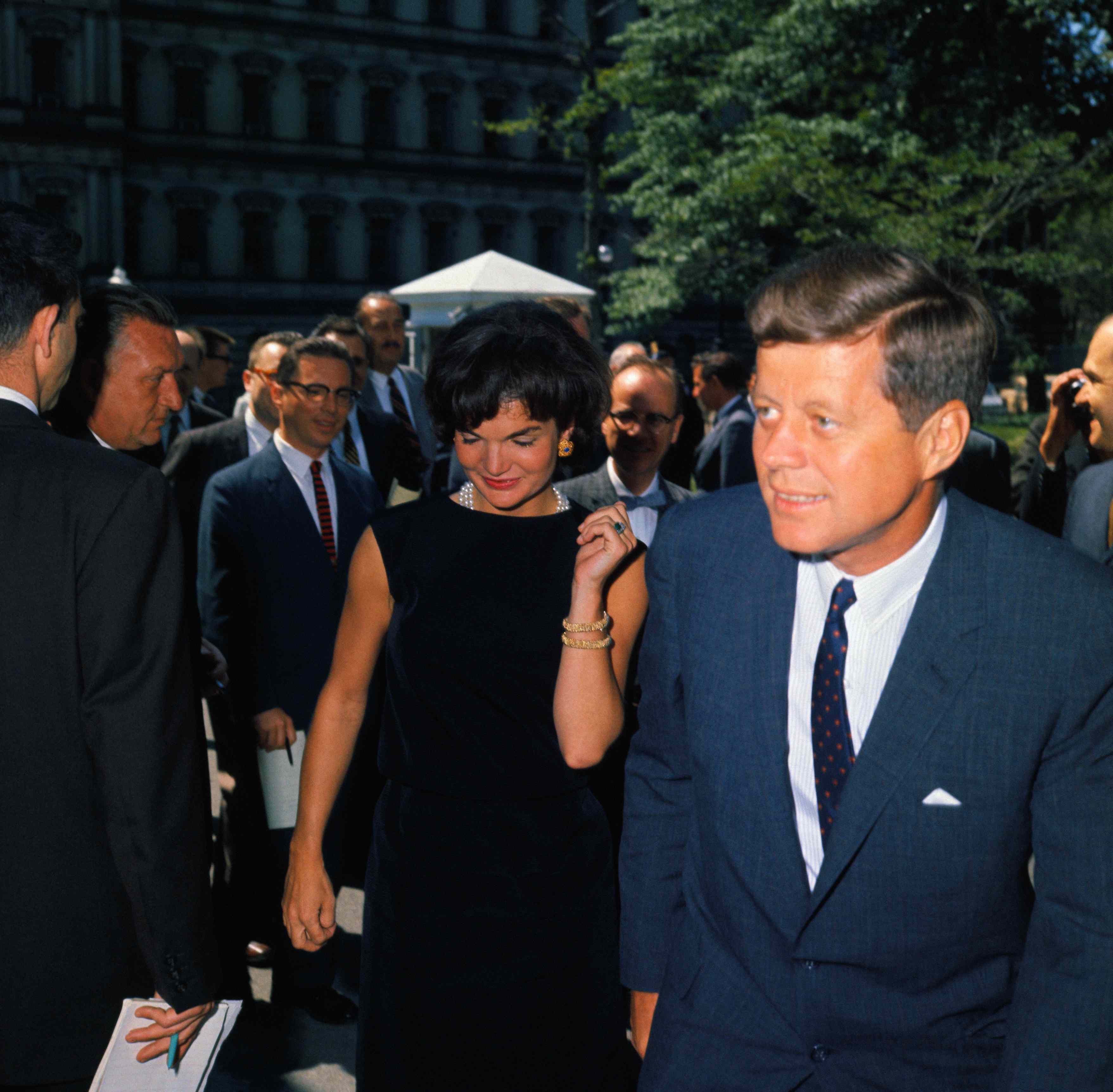 John F. Kennedy with wife, Jacqueline, during a visit from Prince Rainier and Princess Grace in Washington, D. C.