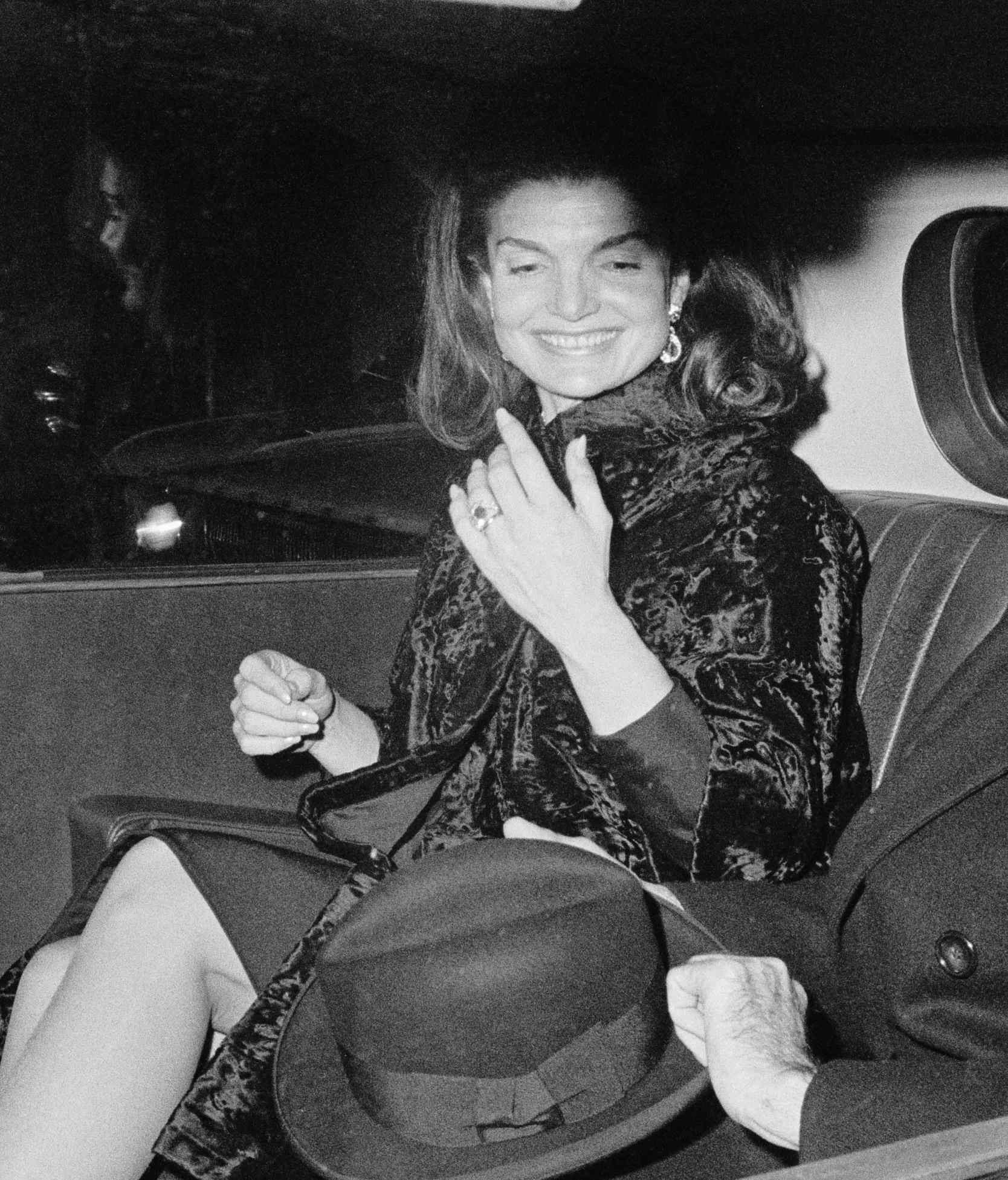 Jackie Kennedy leaving the Broadhurst Theatre after seeing the Broadway Musical Cabaret.