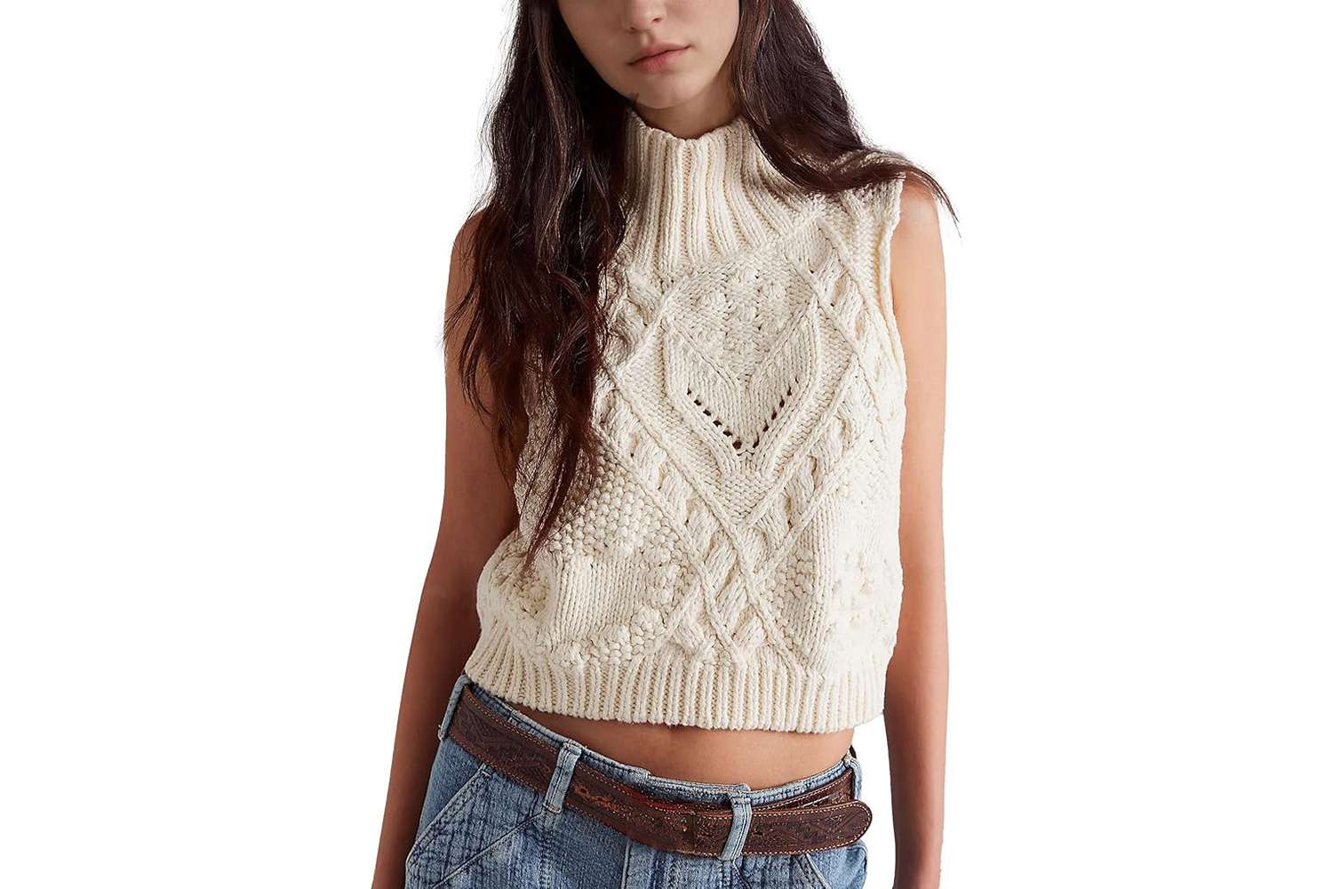 Hixiaohe Turtleneck Crochet Sweater Vest
