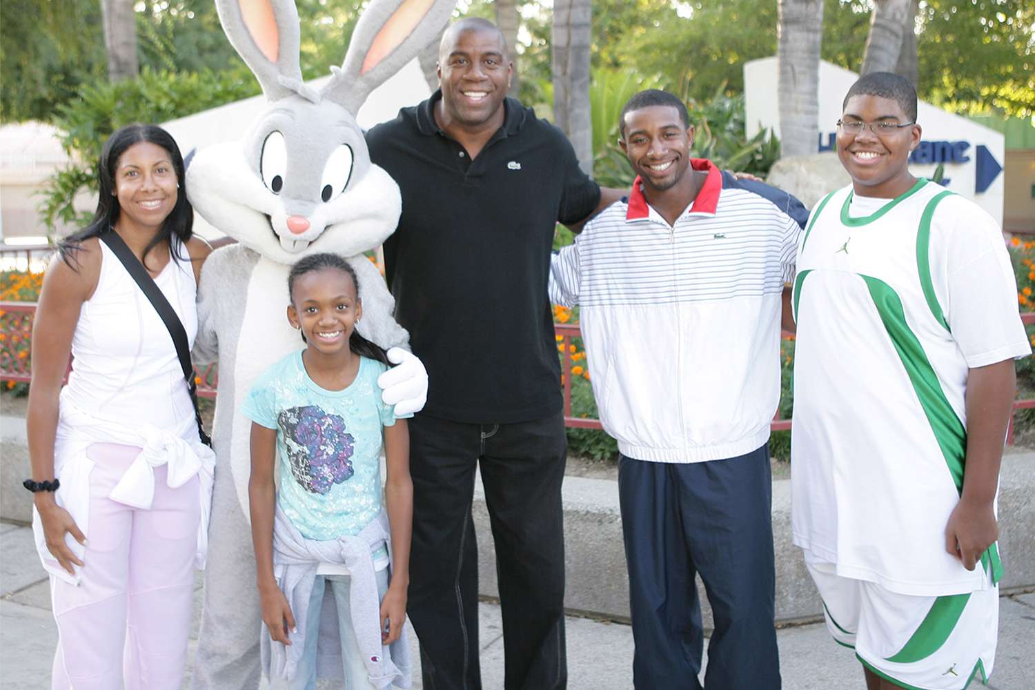 Magic Johnson and his family celebrating his 47th Birthday at Six Flags Magic Mountain