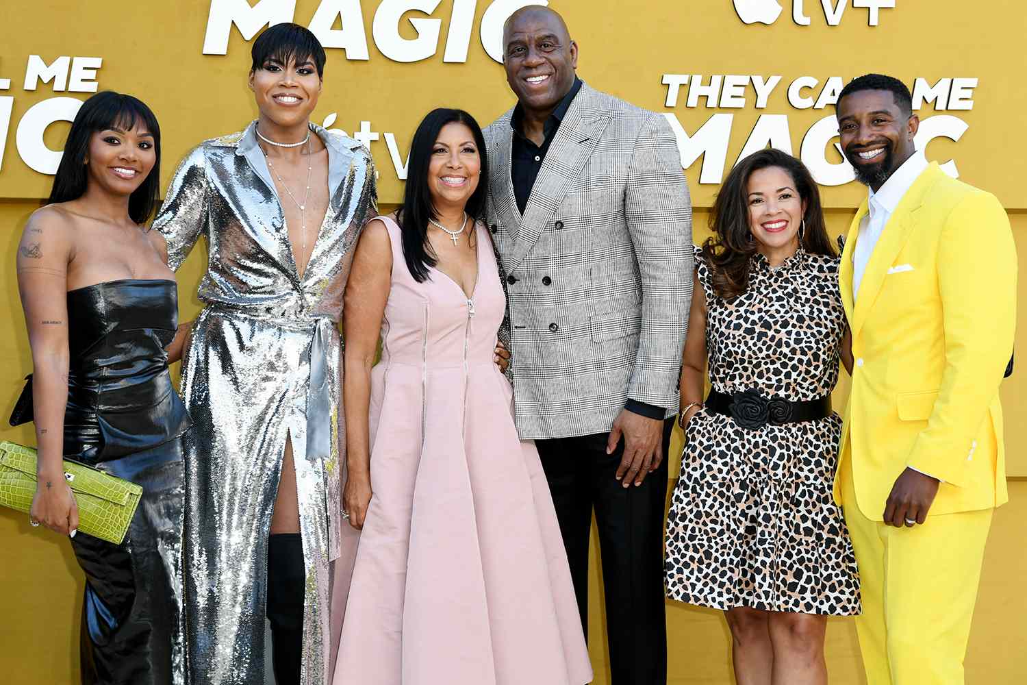 Elisa Johnson, EJ Johnson, Cookie Johnson, Magic Johnson, Lisa Johnson and Andre Johnson attend the Los Angeles premiere of Apple