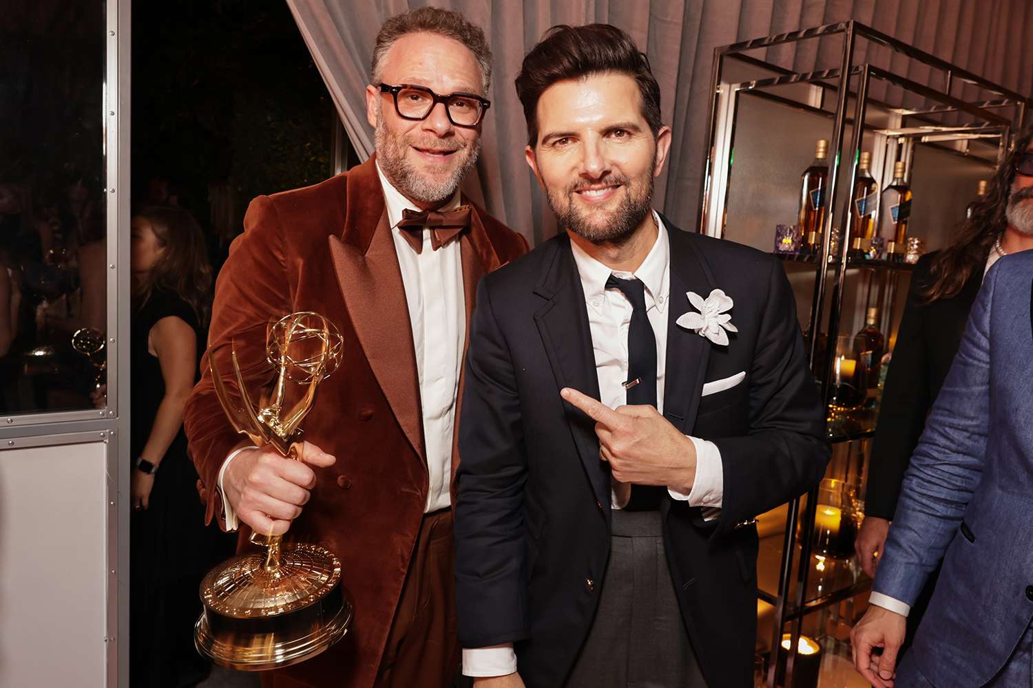 Seth Rogen (L) and Adam Scott attend the 2025 Apple TV+ Emmy Awards Celebration