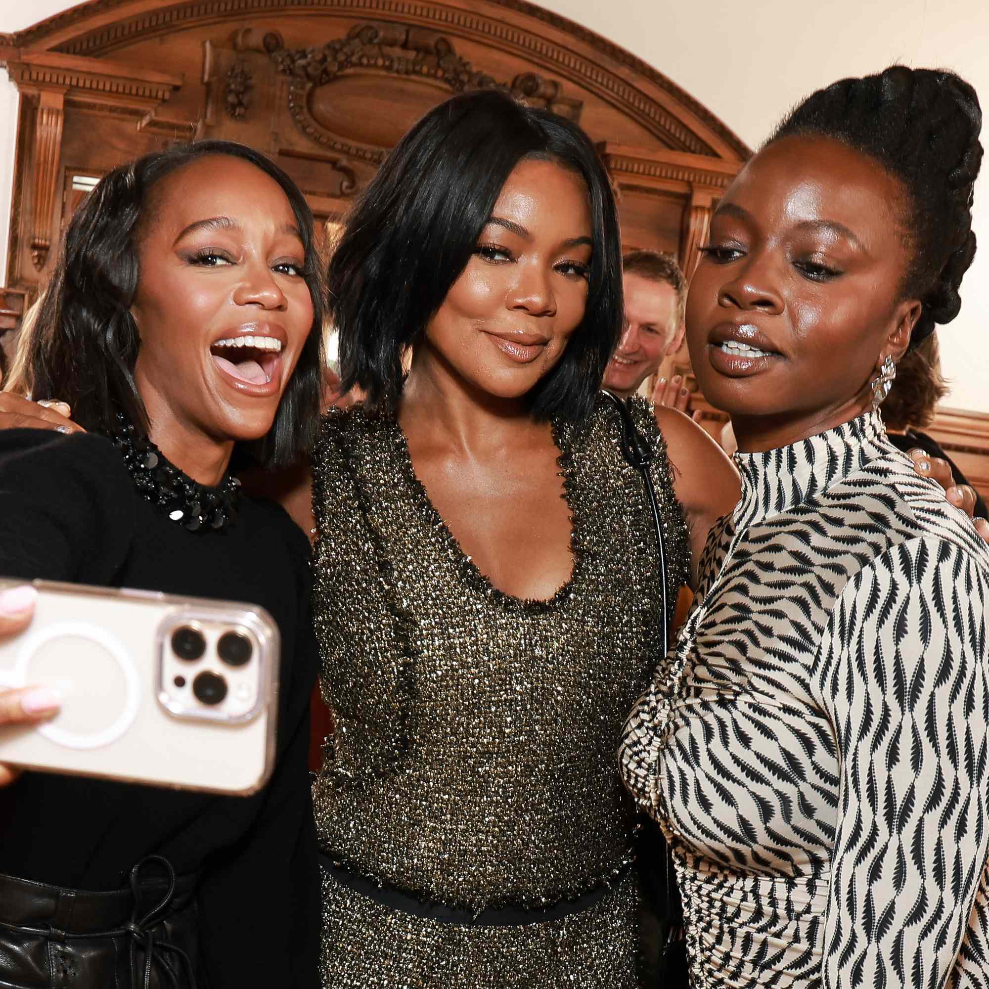 Aja Naomi King, Gabrielle Union and Danai Gurira attend the Ulla Johnson show during New York Fashion Week on September 14, 2025 in New York City.