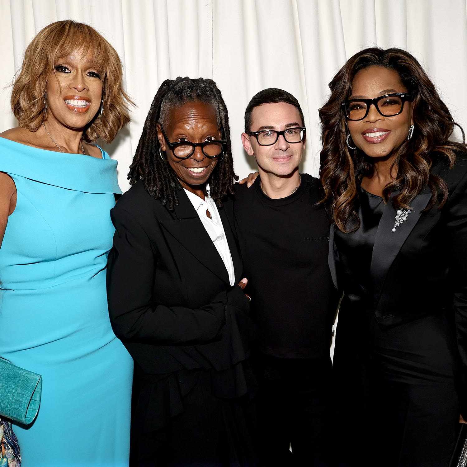Gayle King, Whoopi Goldberg, Christian Siriano, and Oprah Winfrey attend the Christian Siriano Spring/Summer 2026 runway show at Macy