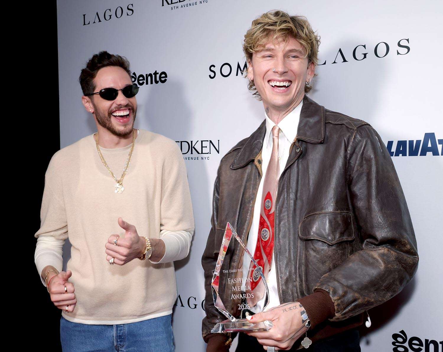 Pete Davidson and mgk, Style Icon winner, attend Redken at the Daily Front Row Fashion Media Awards at The Rainbow Room on September 12, 2025 in New York City.