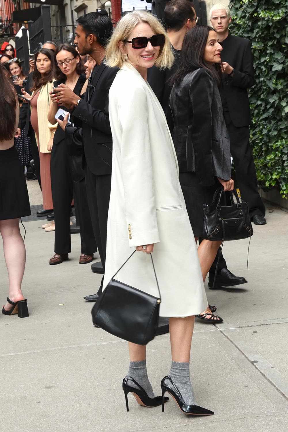Naomi Watts is seen arriving at the Calvin Klein fashion show during New York Fashion Week at the Brant Foundation on September 12, 2025 in New York Cit